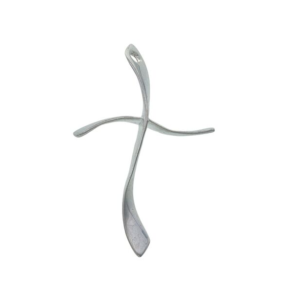 Vintage Italian Sterling Silver 925 Modernist Wavy Religious Cross Pendant - Picture 1 of 6